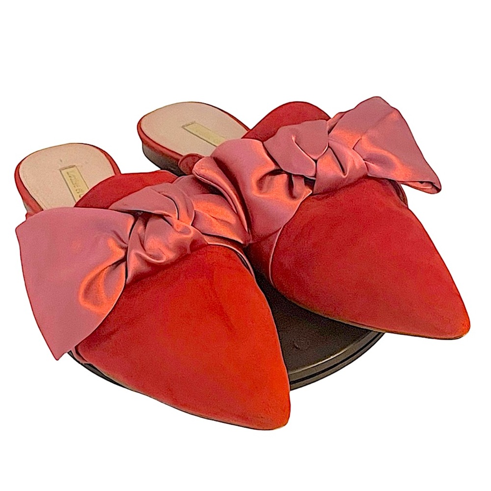Louise et Cie Cela Bow Mule Red Suede Pink Textile Bow Holiday Festive Size 9.5